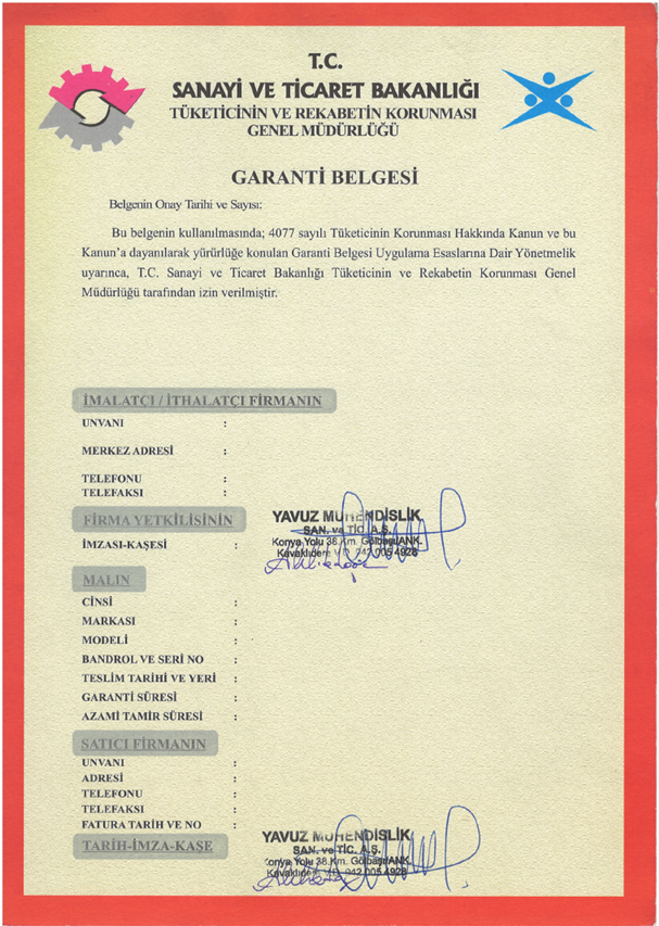 Sanayi Bakanlığı garanti belgesi